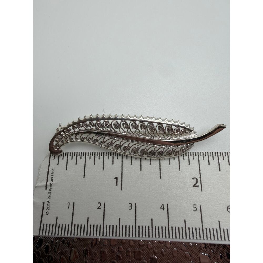 ALICE CAVINESS 925 Sterling Silver Antique Germany Feather Filigree Pin Brooch - Picture 3 of 4